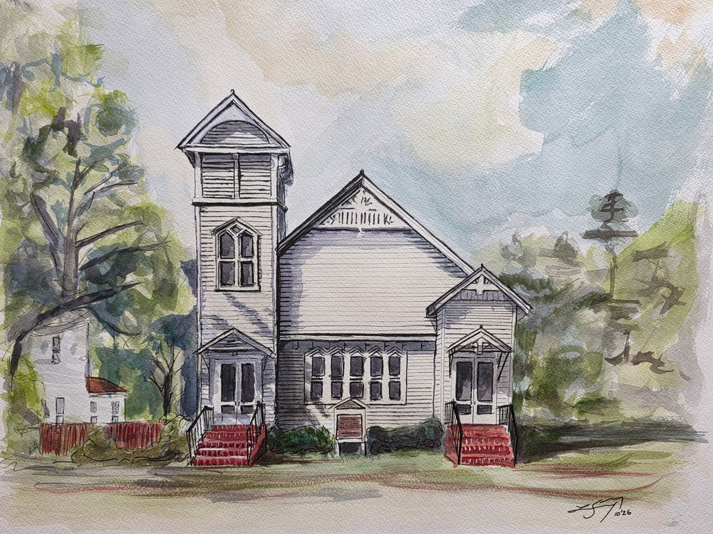 Family Church original Watercolor and ink on paper