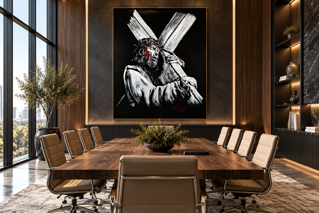 Bearing Our Cross | Jesus Christ Carrying the Cross | Original Large Oil on Canvas | Christian Wall Art 60x48