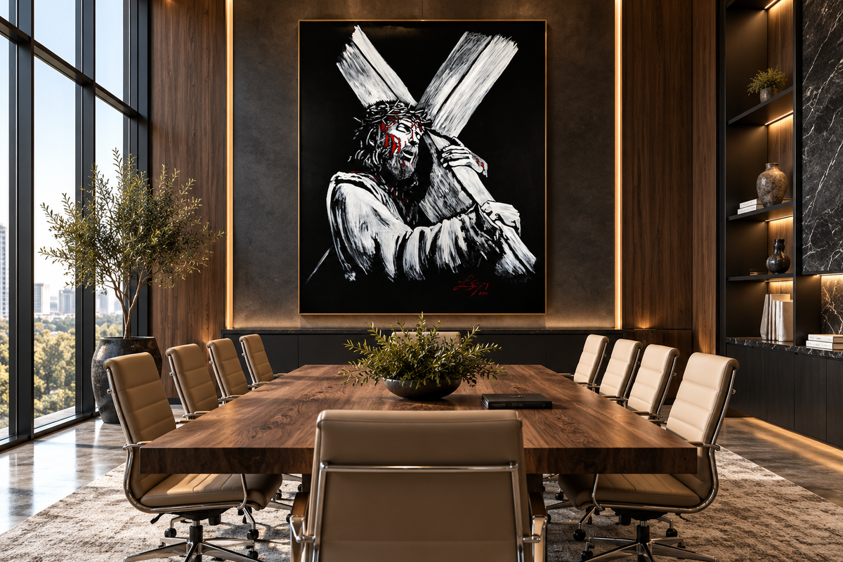 Bearing Our Cross | Jesus Christ Carrying the Cross | Original Large Oil on Canvas | Christian Wall Art 60x48