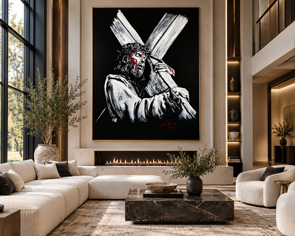 Bearing Our Cross | Jesus Christ Carrying the Cross | Original Large Oil on Canvas | Christian Wall Art 60x48