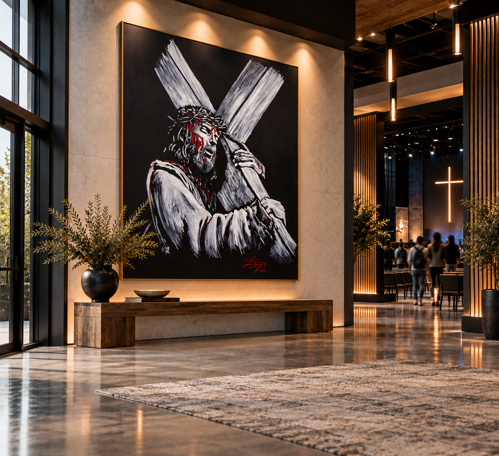 Bearing Our Cross | Jesus Christ Carrying the Cross | Original Large Oil on Canvas | Christian Wall Art 60x48