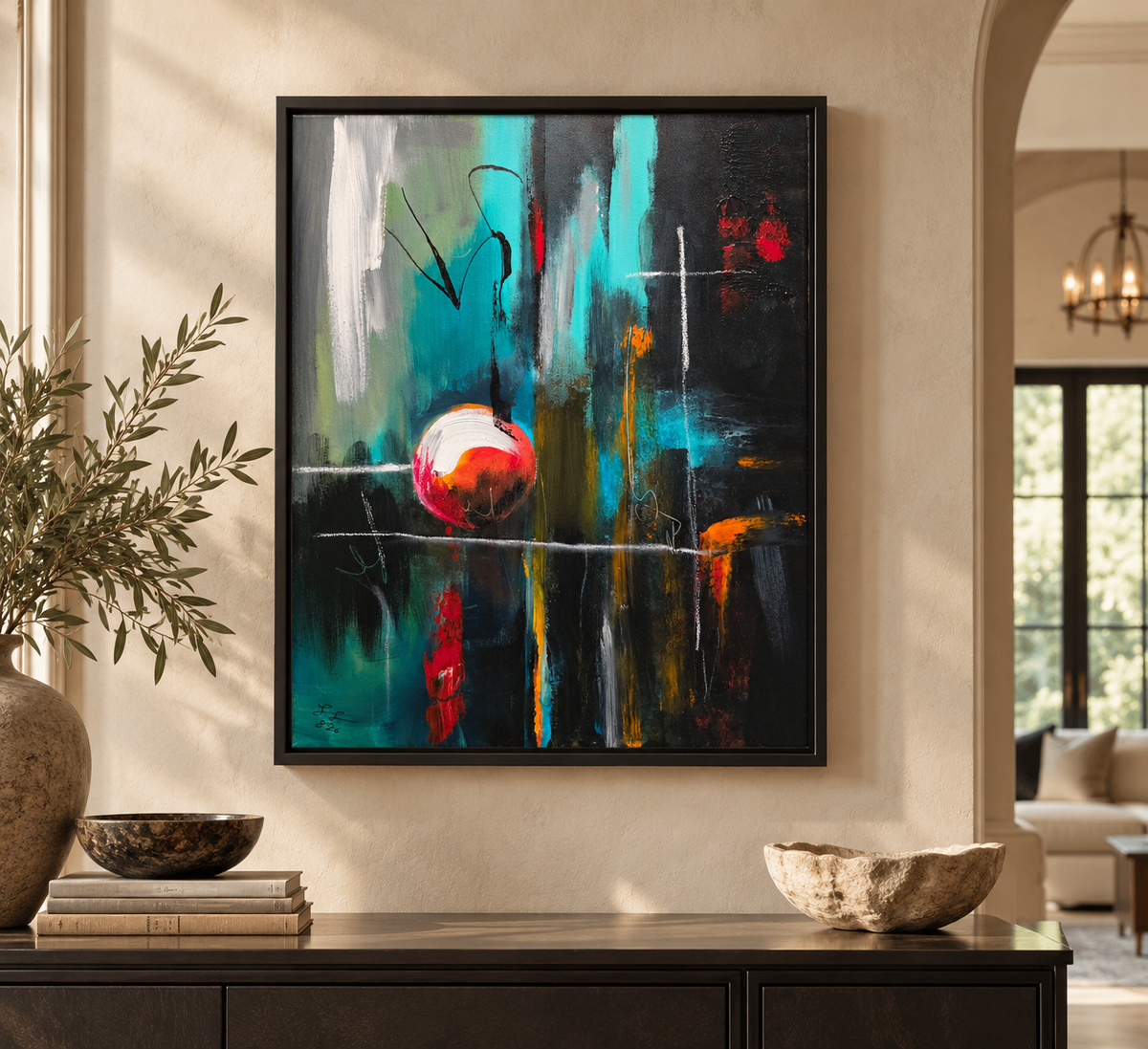Teal and Black Abstract